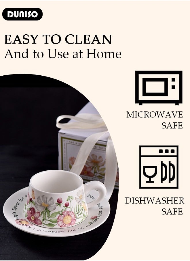 DUNISO Ceramic Tea Cups and Saucers Set, Porcelain Tea Set for Tea Party, Kitchen and Living Room Saucers Set,Ceramic Coffee Cup for Office and Home, Vintage Premium Mug for Coffee Drinks and Tea  - Image 2