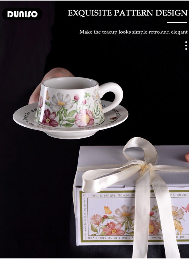 DUNISO Ceramic Tea Cups and Saucers Set, Porcelain Tea Set for Tea Party, Kitchen and Living Room Saucers Set,Ceramic Coffee Cup for Office and Home, Vintage Premium Mug for Coffee Drinks and Tea  - Image 5