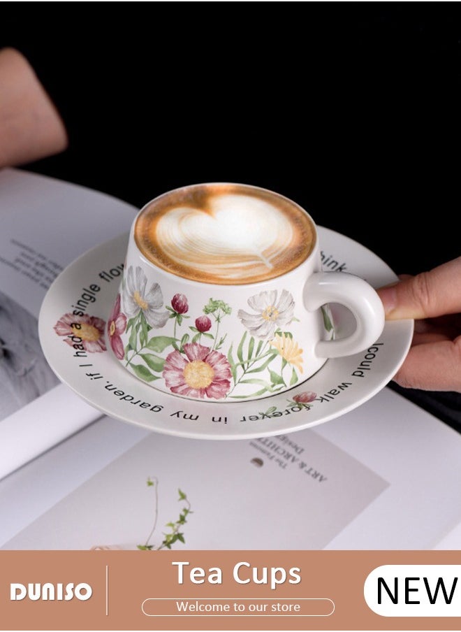 DUNISO Ceramic Tea Cups and Saucers Set, Porcelain Tea Set for Tea Party, Kitchen and Living Room Saucers Set,Ceramic Coffee Cup for Office and Home, Vintage Premium Mug for Coffee Drinks and Tea  - Image 1