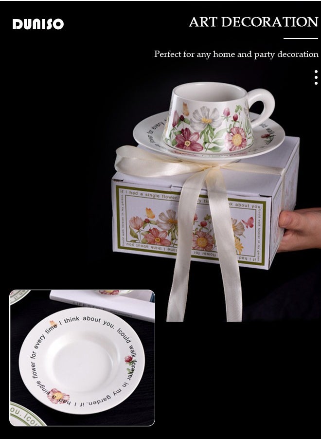 DUNISO Ceramic Tea Cups and Saucers Set, Porcelain Tea Set for Tea Party, Kitchen and Living Room Saucers Set,Ceramic Coffee Cup for Office and Home, Vintage Premium Mug for Coffee Drinks and Tea  - Image 2