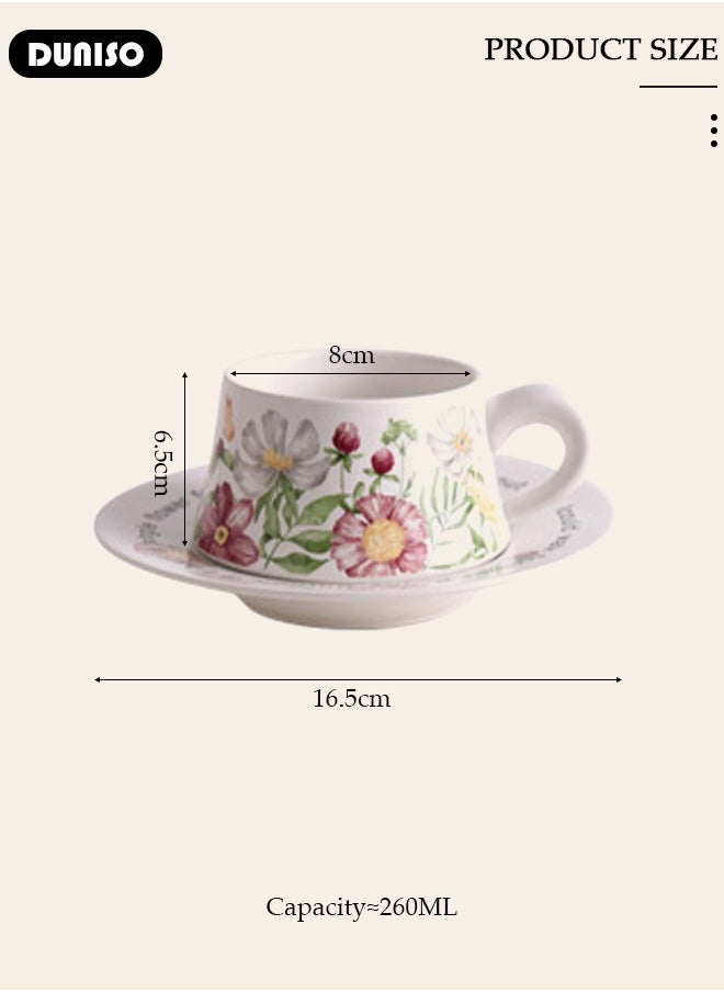 DUNISO Ceramic Tea Cups and Saucers Set, Porcelain Tea Set for Tea Party, Kitchen and Living Room Saucers Set,Ceramic Coffee Cup for Office and Home, Vintage Premium Mug for Coffee Drinks and Tea  - Image 4