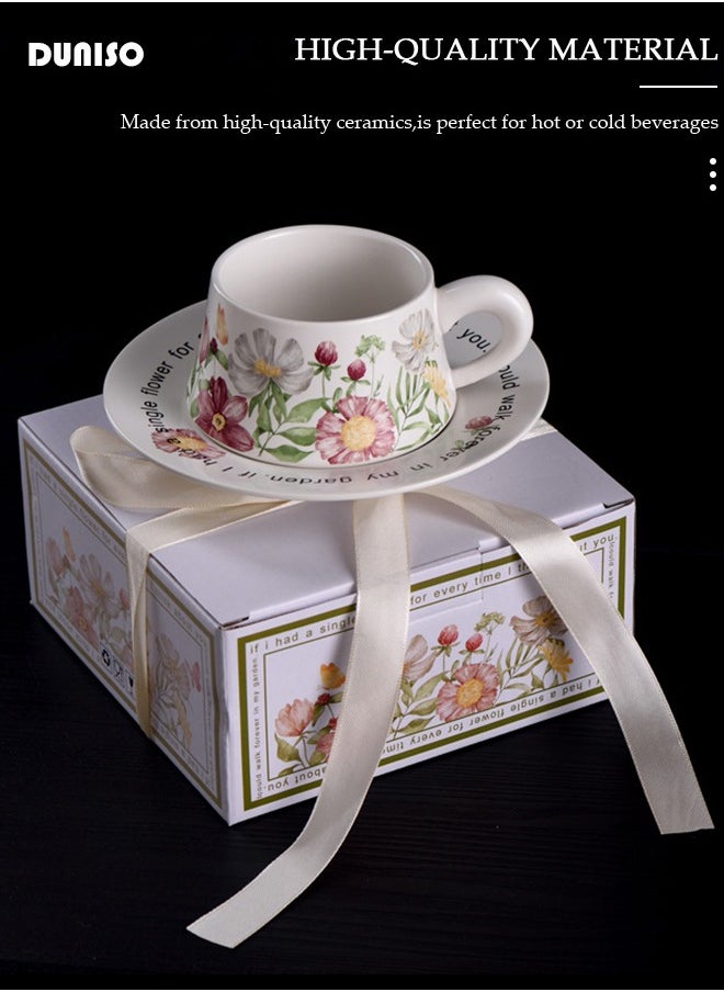 DUNISO Ceramic Tea Cups and Saucers Set, Porcelain Tea Set for Tea Party, Kitchen and Living Room Saucers Set,Ceramic Coffee Cup for Office and Home, Vintage Premium Mug for Coffee Drinks and Tea  - Image 5