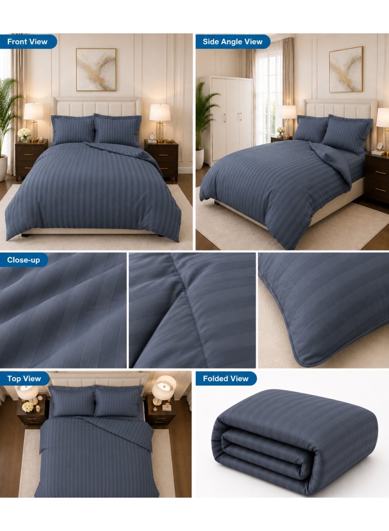 Premium Stripe Comforter Bedding Set in Denim Blue with Fitted Bedsheet & Pillow Covers, Soft Luxury Bed Set for Single, Full, Queen & King Size - Image 2