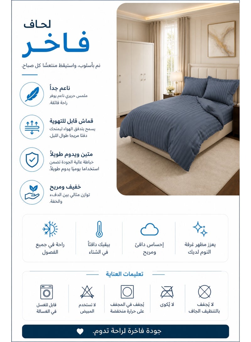 Premium Stripe Comforter Bedding Set in Denim Blue with Fitted Bedsheet & Pillow Covers, Soft Luxury Bed Set for Single, Full, Queen & King Size - Image 3