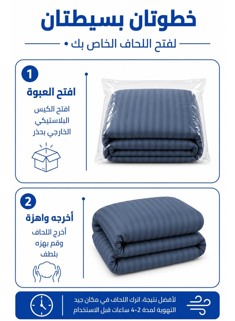Premium Stripe Comforter Bedding Set in Denim Blue with Fitted Bedsheet & Pillow Covers, Soft Luxury Bed Set for Single, Full, Queen & King Size - Image 5