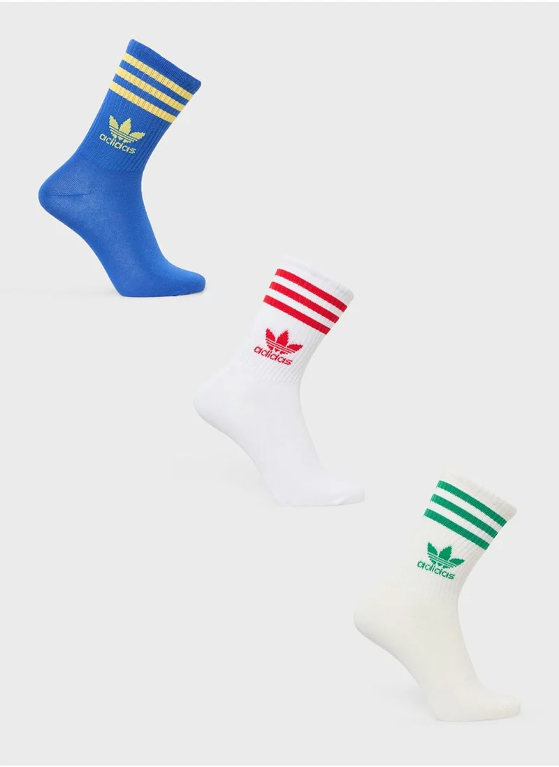 اديداس اوريجينالز 3 Pack 3 Stripe Crew Socks
