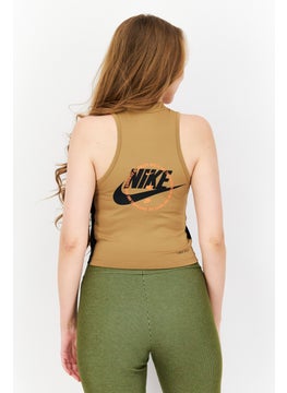 Nike Women Sportswear Fit Brand Logo Training Cropped Tank Top, Tan Combo  - Image 2