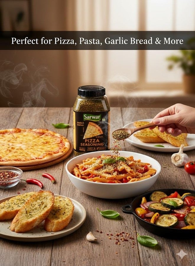 Sarwar Pizza Seasoning 450g Jar | Premium Italian Mixed Herbs & Spices | Aromatic Blend for Pizza, Pasta, Garlic Bread, Fries, Sandwiches & Salads | Tasty & Flavourful Sprinkle - Image 4