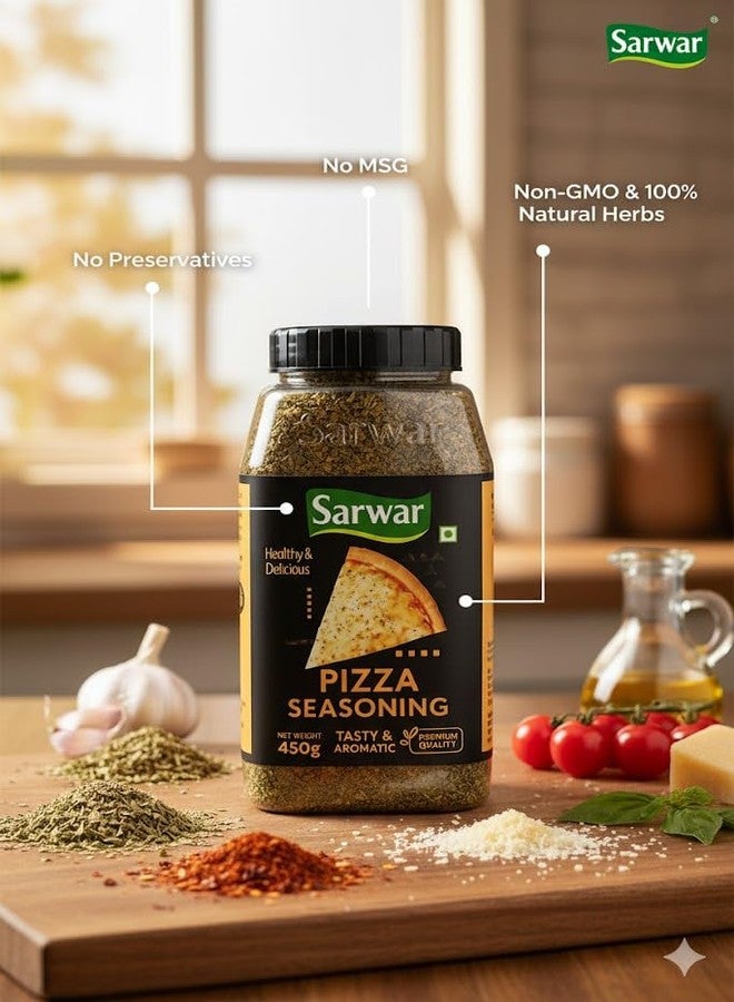 Sarwar Pizza Seasoning 450g Jar | Premium Italian Mixed Herbs & Spices | Aromatic Blend for Pizza, Pasta, Garlic Bread, Fries, Sandwiches & Salads | Tasty & Flavourful Sprinkle - Image 2