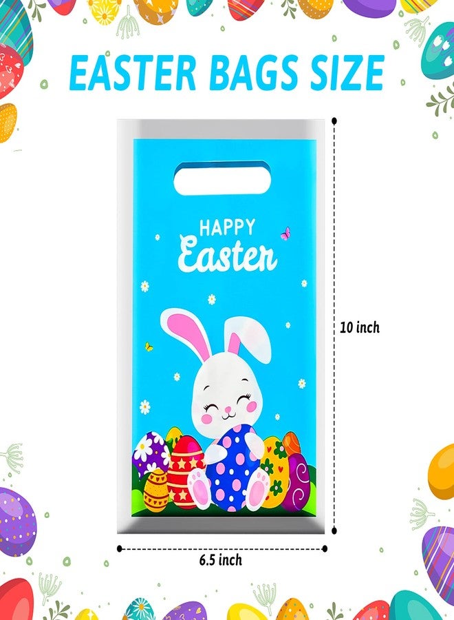 PERFQU 40 Pcs Happy Easter Gift Bags with handles - Spring Bunny Plastic Tote Bags, Blue Reusable Snack Treat Goody Candy Bag - Easter Cute Rabbit Party Favor Bags for Kids Eggs Hunt Party Supplies - Image 2