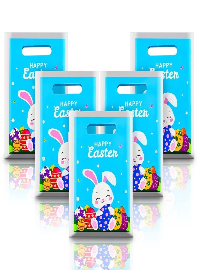 PERFQU 40 Pcs Happy Easter Gift Bags with handles - Spring Bunny Plastic Tote Bags, Blue Reusable Snack Treat Goody Candy Bag - Easter Cute Rabbit Party Favor Bags for Kids Eggs Hunt Party Supplies - Image 1