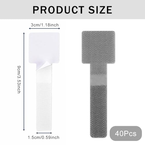 Serplex® 40Pcs Hook and Loop Cable Ties, Self Adhesive Hook and Loop Cable Straps, Reusable Wire Organizers for Cords, Cable Management Under Desk, Adjustable Cord Organizers for Desk, Home Office - Image 2
