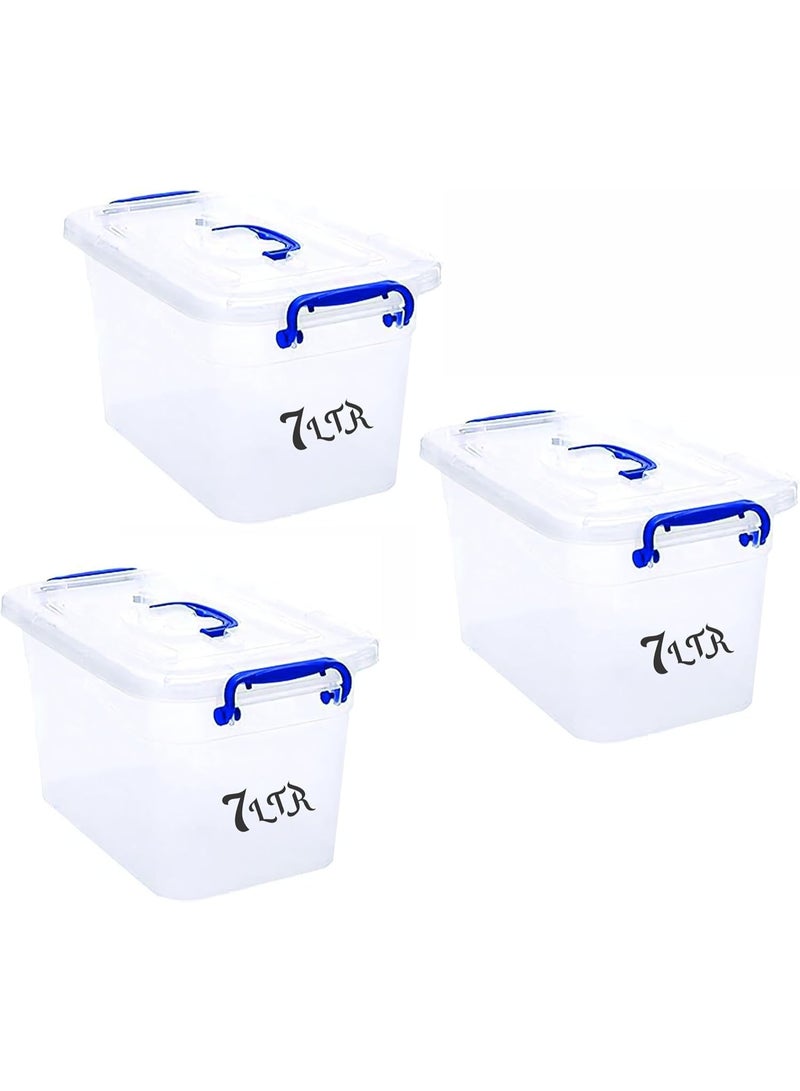 هيواري مجموعة صناديق تخزين بلاستيكية من هاي وير، سعة 7 لتر، 3 قطع، مع غطاء قابل للقفل | صناديق تخزين بلاستيكية شفافة مع أغطية | منظم شفاف للملابس والألعاب والأدوات والفنون والحرف اليدوية | حاوية تخزين - Image 1