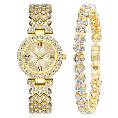 CdyBox Women Luxury Watches Steel Band with Diamonds Bracelets Watches Set Quartz Wristwatch Wholesale Gold - Image 1