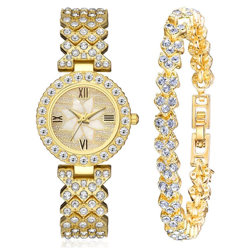 CdyBox Women Luxury Watches Steel Band with Diamonds Bracelets Watches Set Quartz Wristwatch Wholesale Gold - Image 2