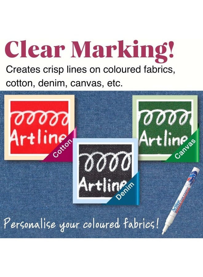 Artline Fabric Markers Permanent For Clothes, High Density Instant Dry Ink for Bright Clothing & Labels, Fabric Marker with 1.2 mm Fine Tip, White, Pack of 12 - Image 2