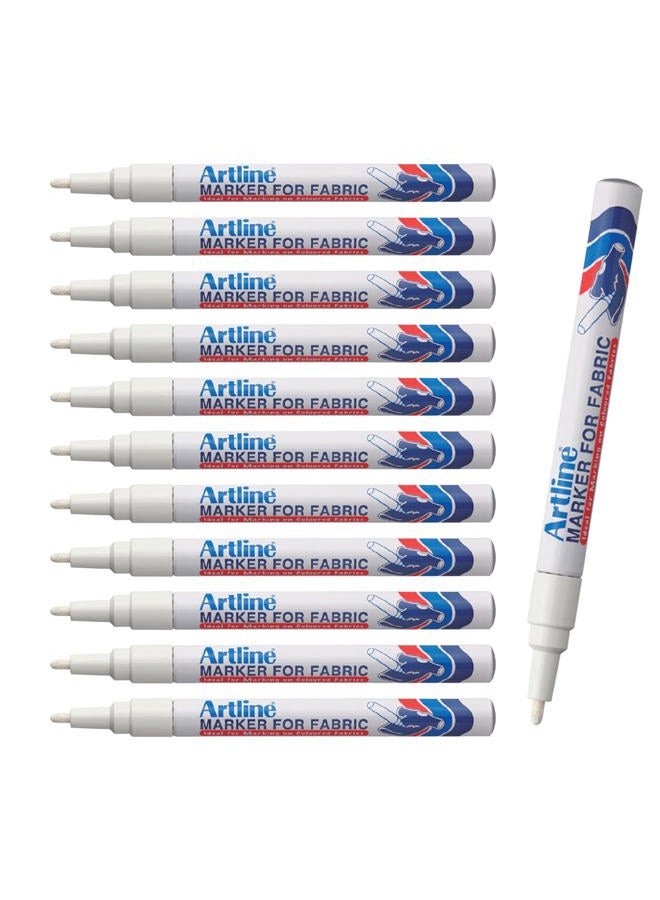 Artline Fabric Markers Permanent For Clothes, High Density Instant Dry Ink for Bright Clothing & Labels, Fabric Marker with 1.2 mm Fine Tip, White, Pack of 12 - Image 1