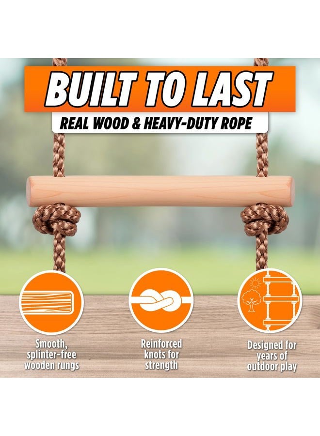 Trailblaze Wooden Climbing Rope Ladder for Kids - Kids Ninja Warrior Obstacle Course Accessories | Playset Rope Ladder for Swing Set Treehouse Bunkbed | Playground Ninja Obstacles Swing Rope Ladder - Image 2