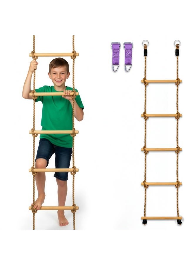 Trailblaze Wooden Climbing Rope Ladder for Kids - Kids Ninja Warrior Obstacle Course Accessories | Playset Rope Ladder for Swing Set Treehouse Bunkbed | Playground Ninja Obstacles Swing Rope Ladder - Image 1