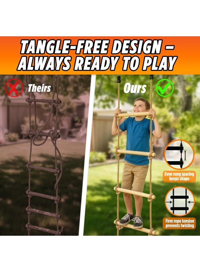 Trailblaze Wooden Climbing Rope Ladder for Kids - Kids Ninja Warrior Obstacle Course Accessories | Playset Rope Ladder for Swing Set Treehouse Bunkbed | Playground Ninja Obstacles Swing Rope Ladder - Image 4