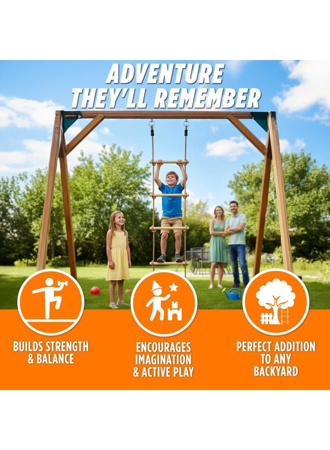Trailblaze Wooden Climbing Rope Ladder for Kids - Kids Ninja Warrior Obstacle Course Accessories | Playset Rope Ladder for Swing Set Treehouse Bunkbed | Playground Ninja Obstacles Swing Rope Ladder - Image 5