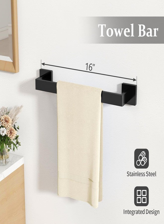 STWWO Matte Black Bathroom Accessories Hardware Set 5-Piece, Stainless Steel Towel Racks for Bathroom, 16 Inch Bath Towel Bar Set Wall Mounted - Image 2