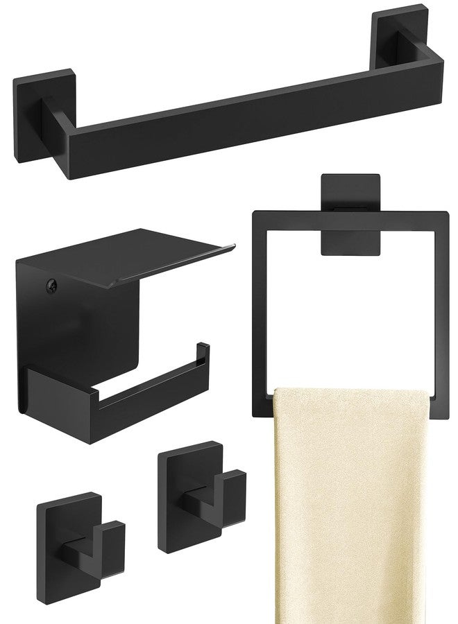 STWWO Matte Black Bathroom Accessories Hardware Set 5-Piece, Stainless Steel Towel Racks for Bathroom, 16 Inch Bath Towel Bar Set Wall Mounted - Image 1