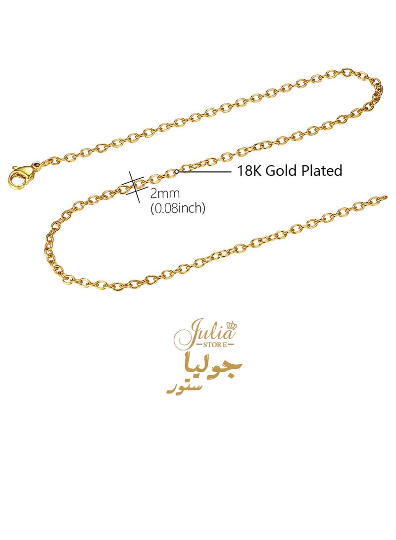 Julia Store 18K Gold Plated 316L Stainless Steel Chain Necklaces 2MM Rolo Cable Necklace, Hypoallergenic Chains for Pendant By Julia Store  - Image 5
