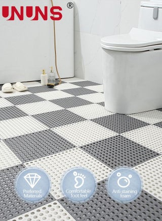 Anti Slip Bathroom Mat,12 Pack 11.8" x 11.8" Interlocking Soft Floor Mats With Drain Holes,DIY Floor Mat For Home Kitchen Bathroom Shower Pool Balcony(Ordinary 6pcs Gray+6pcs White) - view 3