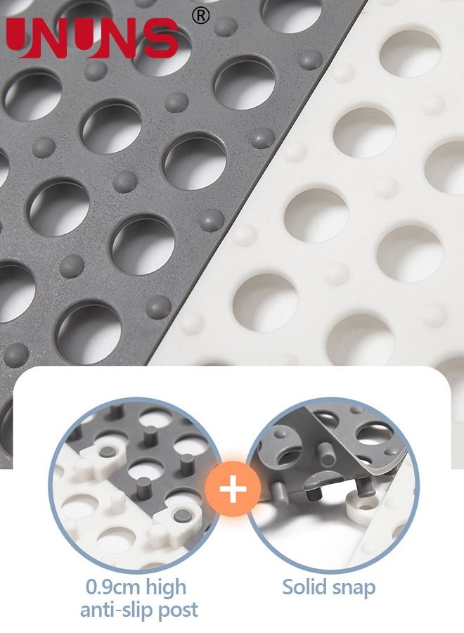 UNUNS سجادة حمام مضادة للانزلاق، 12 عبوة 11.8 بوصة × 11.8 بوصة سجادات أرضية ناعمة متشابكة مع فتحات تصريف، سجادة أرضية DIY للمنزل والمطبخ والحمام والدش والشرفة (6 قطع عادية رمادي + 6 قطع أبيض) - Image 5