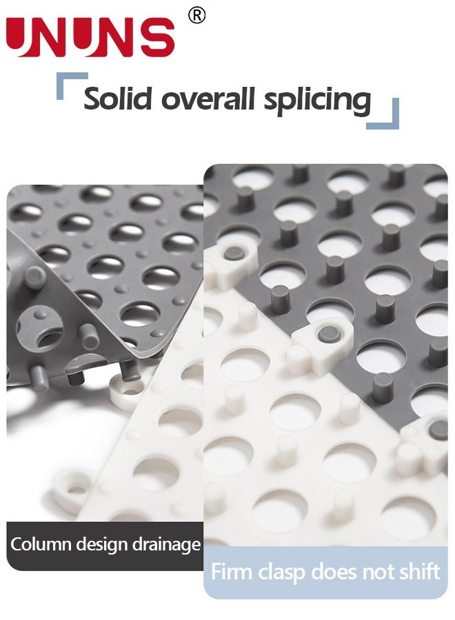 UNUNS سجادة حمام مضادة للانزلاق، 12 عبوة 11.8 بوصة × 11.8 بوصة سجادات أرضية ناعمة متشابكة مع فتحات تصريف، سجادة أرضية DIY للمنزل والمطبخ والحمام والدش والشرفة (6 قطع عادية رمادي + 6 قطع أبيض) - Image 4