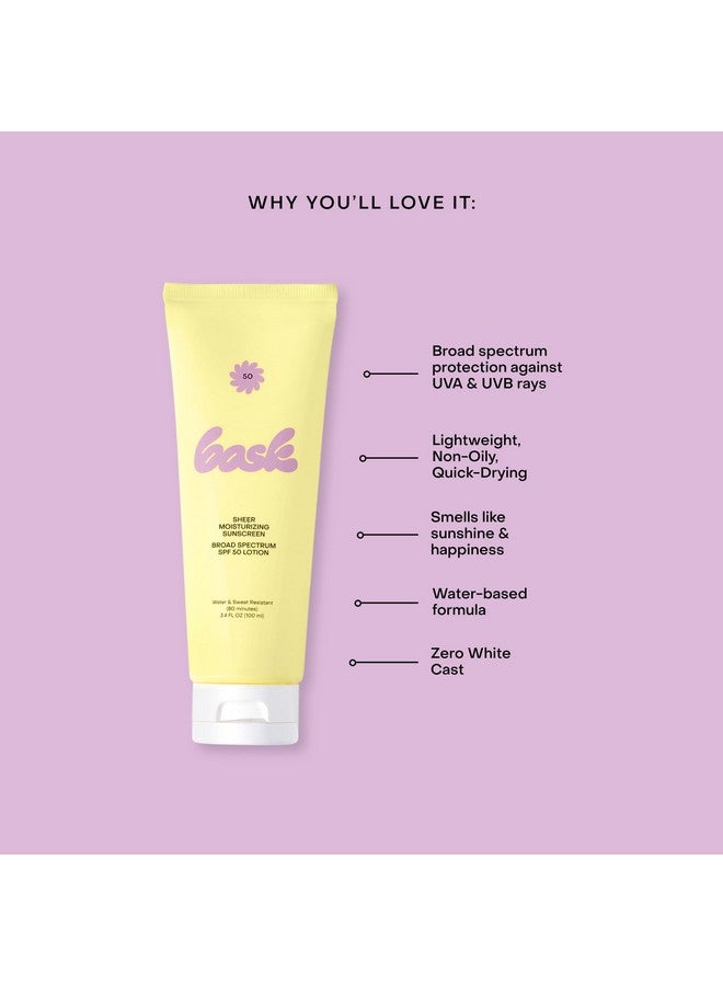 Bask Suncare SPF 50 Sheer Moisturizing Sunscreen Lotion - Broad Spectrum UVA/UVB Protection, Dermatologist Recommended, Hydrating, Lightweight & Fast Absorbing, No White Cast, Travel Size, 3.4 fl oz - Image 5