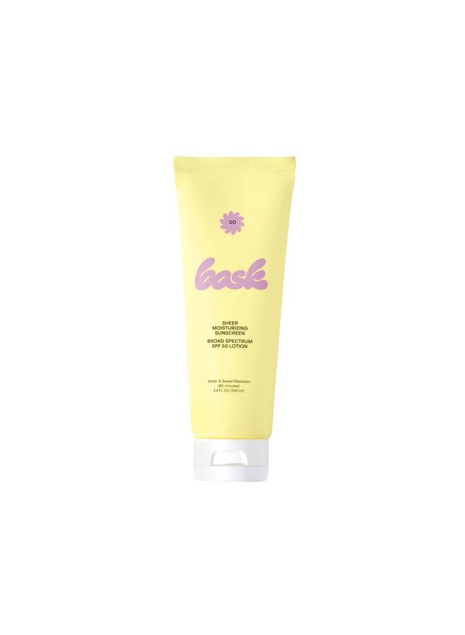 Bask Suncare SPF 50 Sheer Moisturizing Sunscreen Lotion - Broad Spectrum UVA/UVB Protection, Dermatologist Recommended, Hydrating, Lightweight & Fast Absorbing, No White Cast, Travel Size, 3.4 fl oz - Image 1