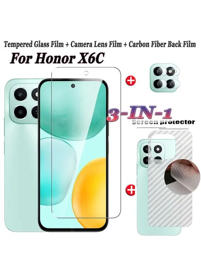 Honor X6C Screen Protector Tempered Glass Camera Lens Film Carbon Fiber Back Film - Image 1