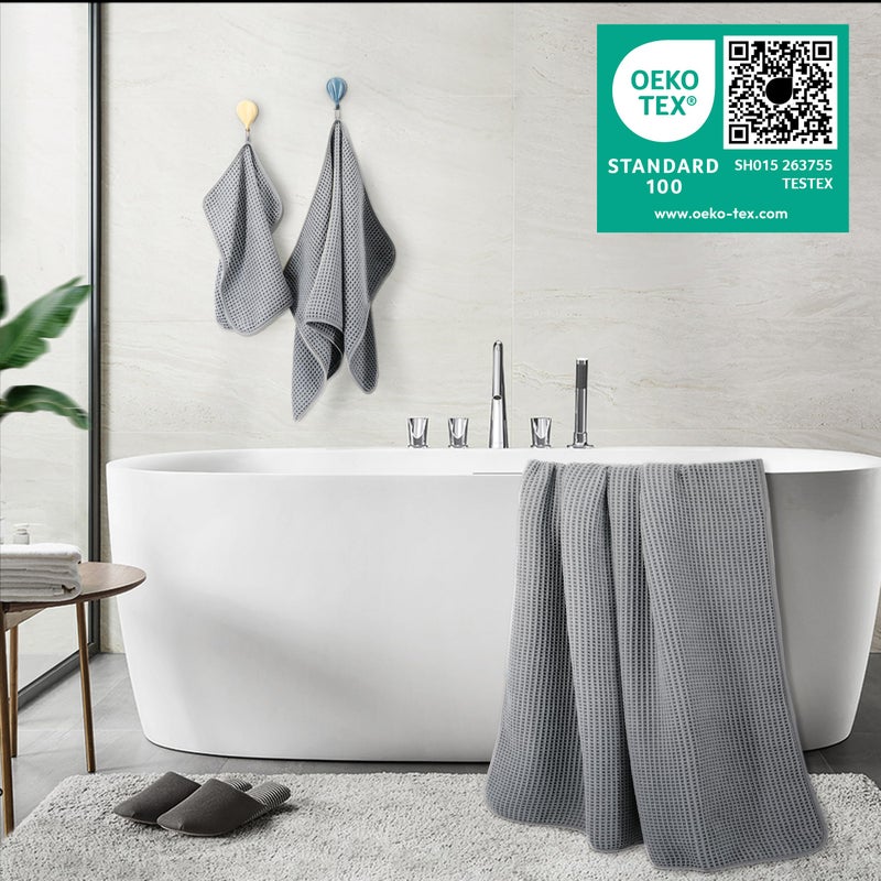 POLYTE Oversize, 60 x 30 in., Quick Dry Lint Free Microfiber Bath Towel Set, 6 Piece (Waffle Weave) - Image 4