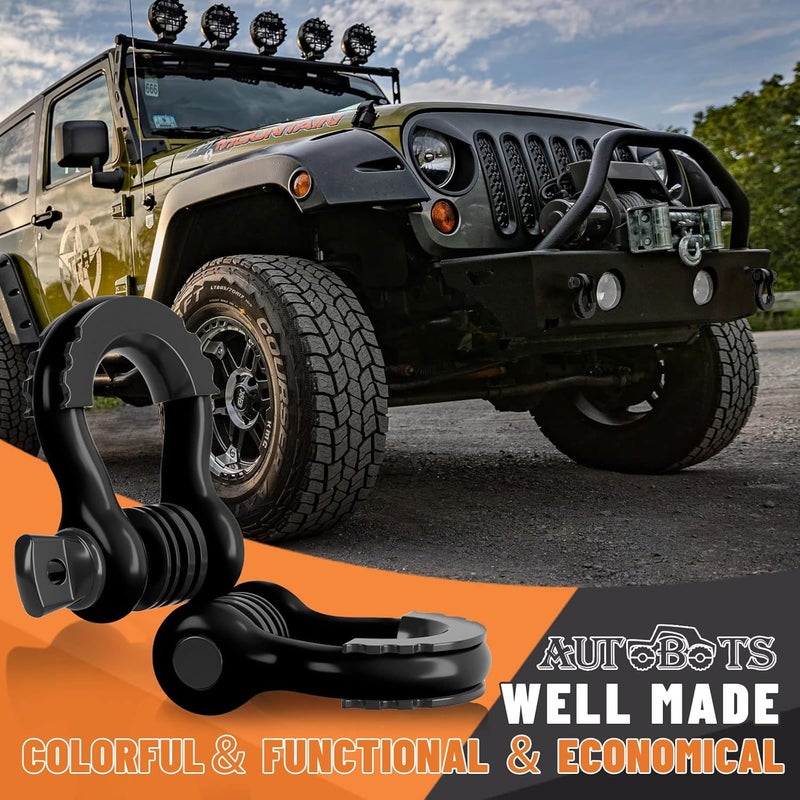 AUTOBOTS Bow Shackles 3/4" D Ring Shackle (2 Pack), 48,000Ib Break Strength with 7/8" Pin, 2 Isolator and 4 Washers Kit for Offroad Vehicle Truck Recovery Black - Image 4