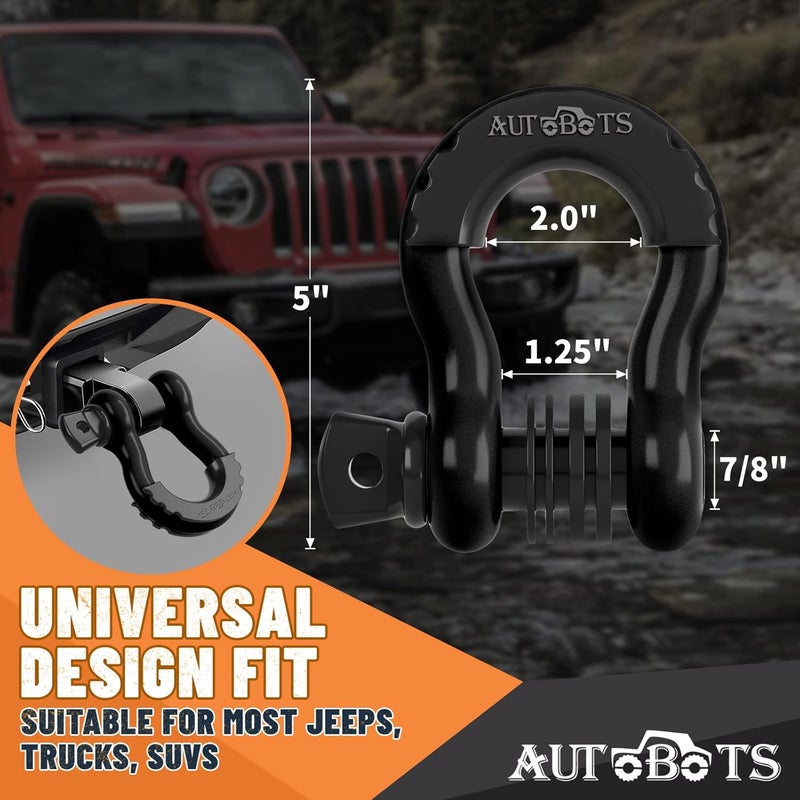 AUTOBOTS Bow Shackles 3/4" D Ring Shackle (2 Pack), 48,000Ib Break Strength with 7/8" Pin, 2 Isolator and 4 Washers Kit for Offroad Vehicle Truck Recovery Black - Image 3