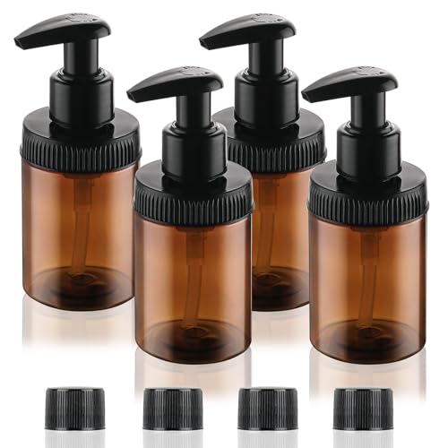 Cosywell Plastic Pump Bottle Dispenser 4oz120ml 4 Pack Shampoo Bottles Lotion Dispenser Wide Mouth Jar Style Empty Refillable Bathroom Shower Containers for Shampoo Conditioner Body WashBrown - Image 1