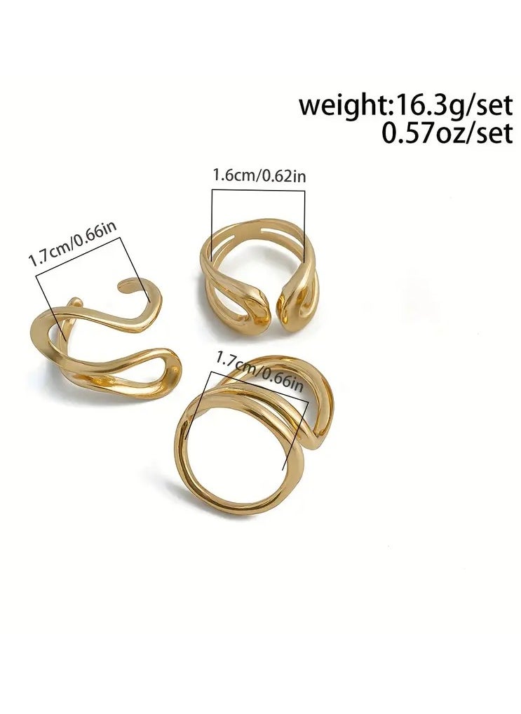 Goolsky Chic Liquid Lava Open Ring Set For Women - Vintage & Minimalist Style, Alloy, Perfect Gift For Friends, Fashionable Party Accessory  - Image 3