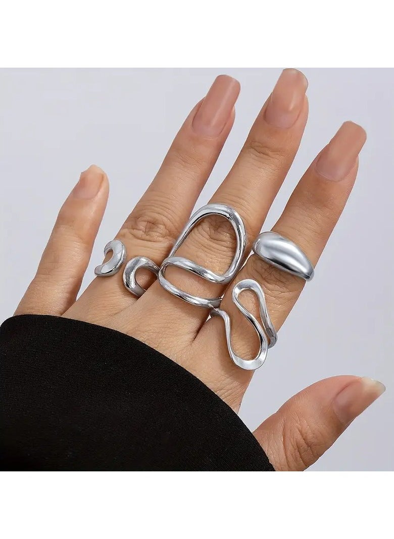 Goolsky Chic Liquid Lava Open Ring Set For Women - Vintage & Minimalist Style, Alloy, Perfect Gift For Friends, Fashionable Party Accessory  - Image 5