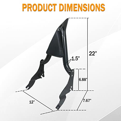 Fjpacemt Black Sissy Bar, Detachable Passenger Backrest Rear Pad Compatible for Harley Touring Models 2009-2023 2024 Road King Ultra CVO Limited Street Glide Road Glide Electra Glide [22 Inches] - Image 2