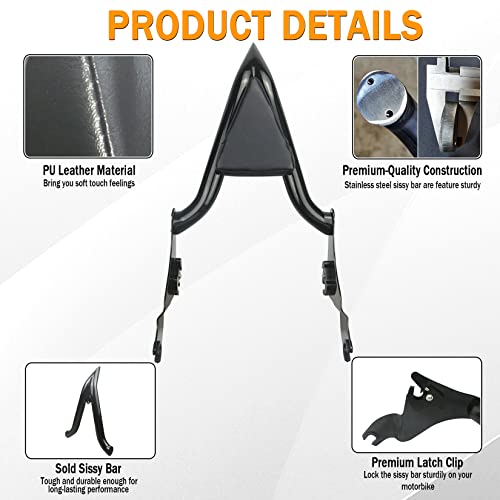 Fjpacemt Black Sissy Bar, Detachable Passenger Backrest Rear Pad Compatible for Harley Touring Models 2009-2023 2024 Road King Ultra CVO Limited Street Glide Road Glide Electra Glide [22 Inches] - Image 3