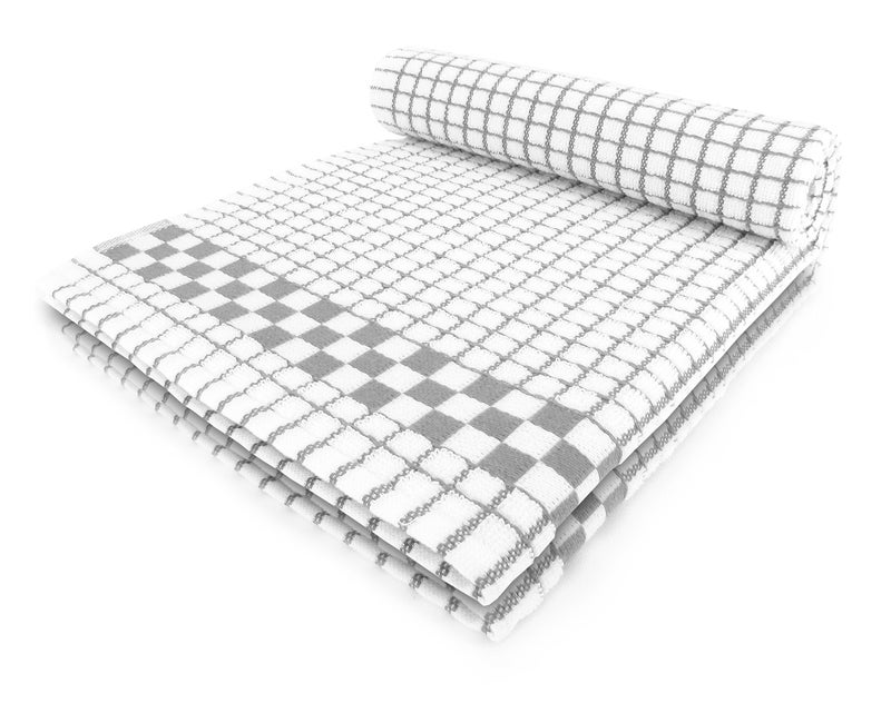 Fecido Classic Kitchen Dish Towels with Hanging Loop  Heavy Duty Absorbent Dish Clothes  European Made 100 Cotton Tea Towels  Set of Two Silver Gray