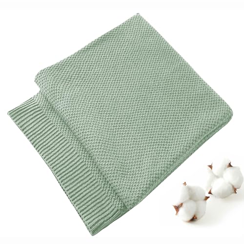 TREELY 100 Cotton Knitted Throw Blanket for Couch Chair Bed Home Decorative Soft Cozy Knit Throw Blanket60x80 Dark Sage Green