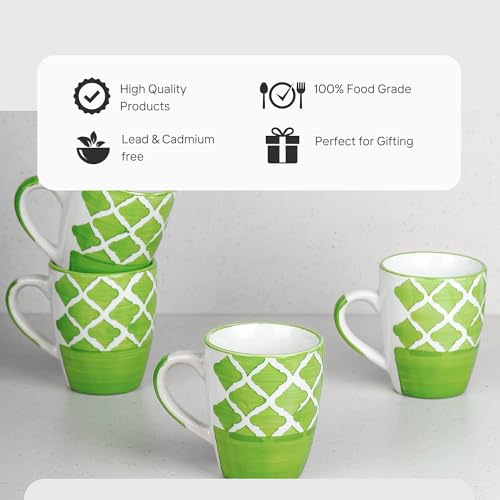 The Earth Store Green Moroccan Ceramic Coffee Mug 250ML, Microwave & Dishwsher Safe Tea, Milk Mug, Ideal for Home, Office, Gifting and Daily Use Set of 4 - Image 3