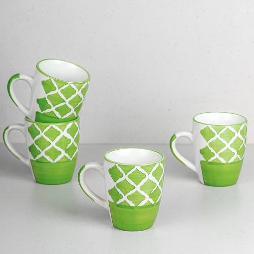 The Earth Store Green Moroccan Ceramic Coffee Mug 250ML, Microwave & Dishwsher Safe Tea, Milk Mug, Ideal for Home, Office, Gifting and Daily Use Set of 4 - Image 1