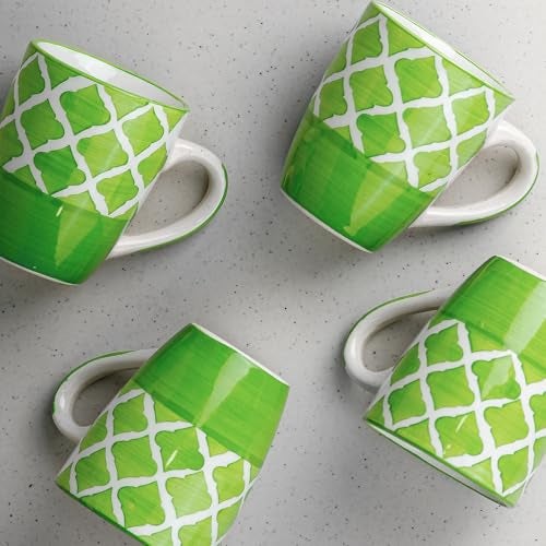 The Earth Store Green Moroccan Ceramic Coffee Mug 250ML, Microwave & Dishwsher Safe Tea, Milk Mug, Ideal for Home, Office, Gifting and Daily Use Set of 4 - Image 2