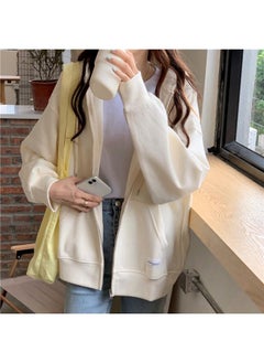 Generic Spring And Autumn Loose Zipper Long-sleeved Cardigan Coat Women's Korean-style Solid Color Hooded Sweater Student Women's Cardigan Small Coat 