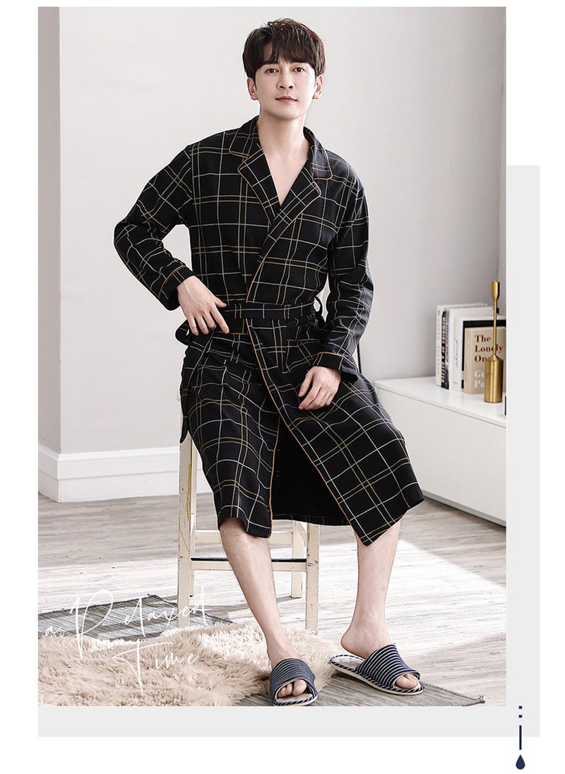 3-Piece Men's Pajamas Set, Skin-friendly Cotton Home Wear Set, Lattice Simple Robe, Long Cotton Sleepwear Suit, Soft Men Pyjamas Set, Loose Skin Friendly Loungewear, Black - pzsku/ZF788D148A0539366B93AZ/45/_/1706071003/40f96f50-0048-485e-848c-00b11507616d