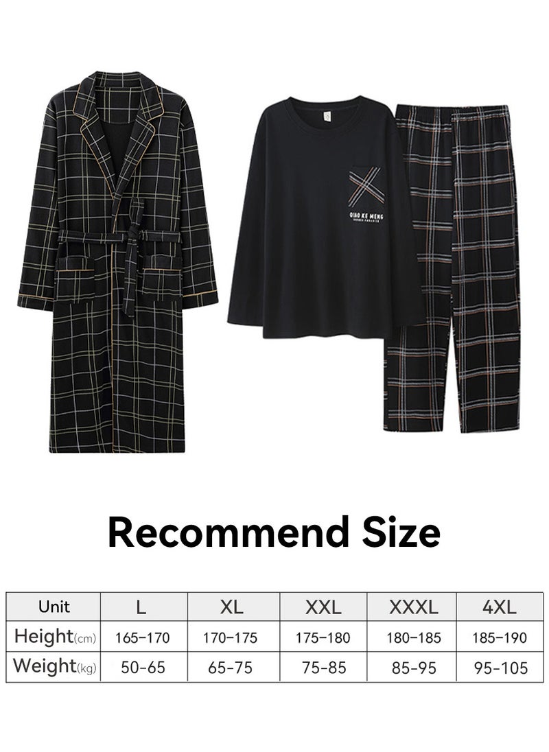 3-Piece Men's Pajamas Set, Skin-friendly Cotton Home Wear Set, Lattice Simple Robe, Long Cotton Sleepwear Suit, Soft Men Pyjamas Set, Loose Skin Friendly Loungewear, Black - pzsku/ZF788D148A0539366B93AZ/45/_/1706071033/53dc18bc-b53c-40e3-9d36-56956fc76a72